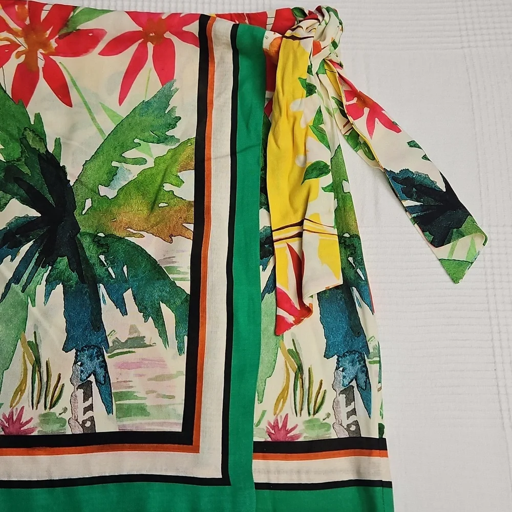 Antonio Melani Linen Blend Tropical Print Skirt With Wrap/Tie‎ Front: Size- 14